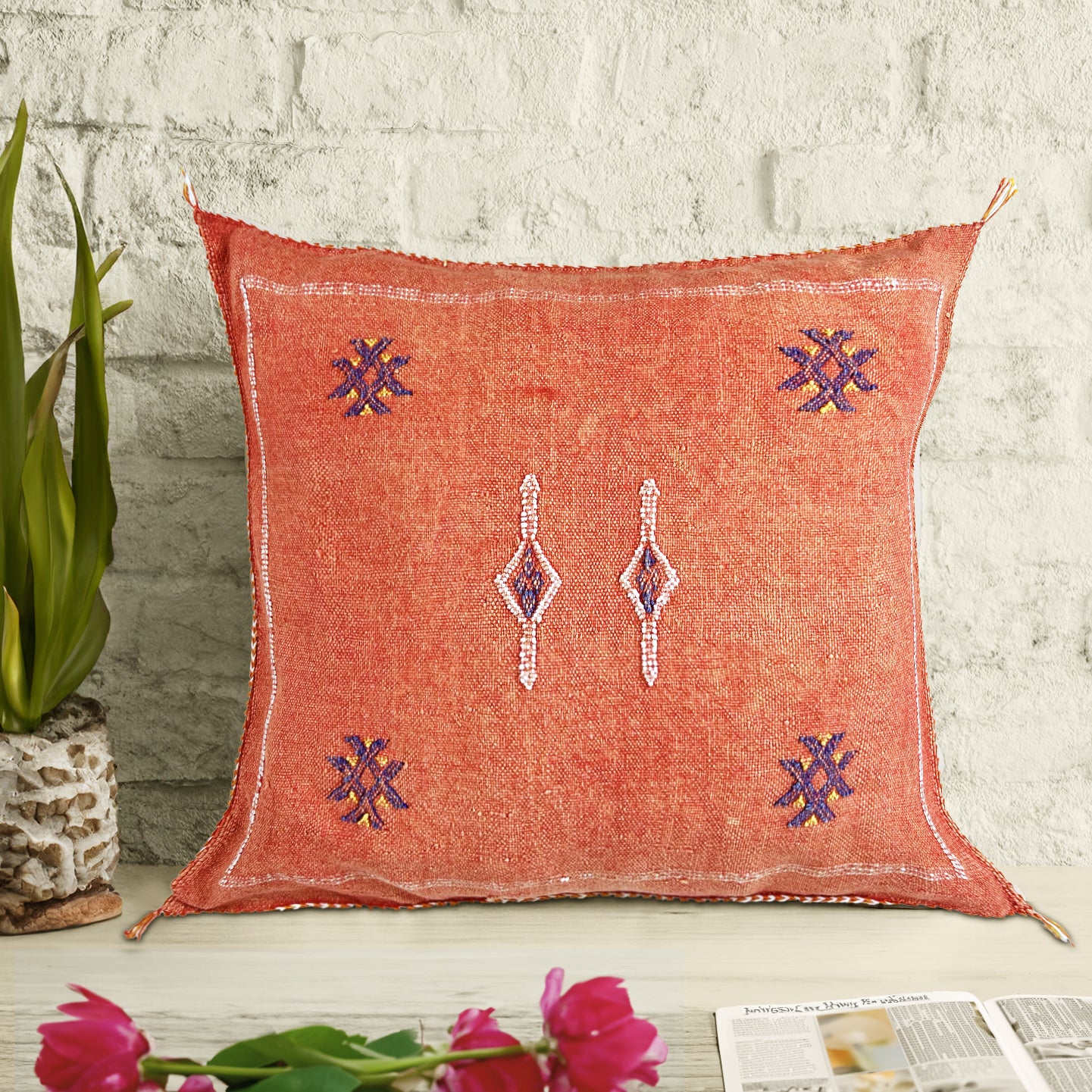 18x19 Moroccan silk pillow cover, sabra cactus silk cushions, handwoven boho moroccan pillows, tribal boho throw pillow shops case L74