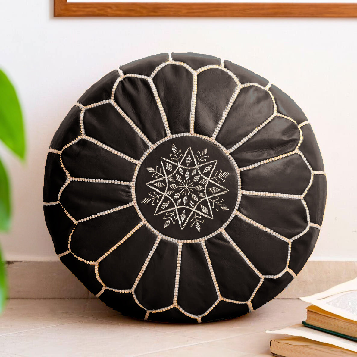 Moroccan Leather Pouf Ottoman