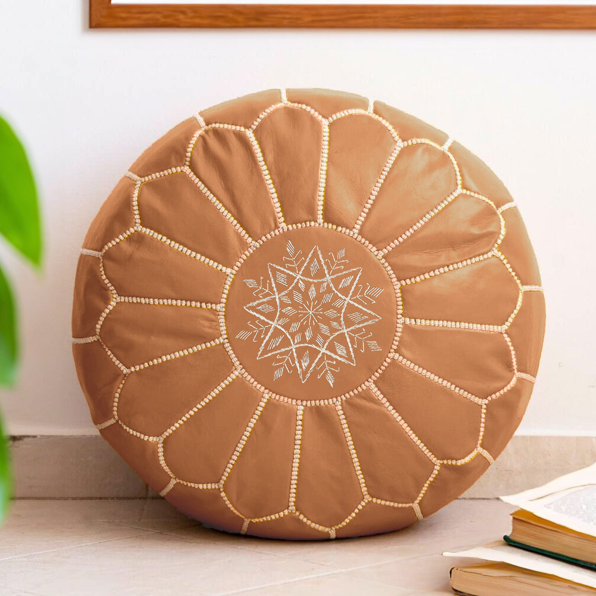 Moroccan Leather Pouf Ottoman