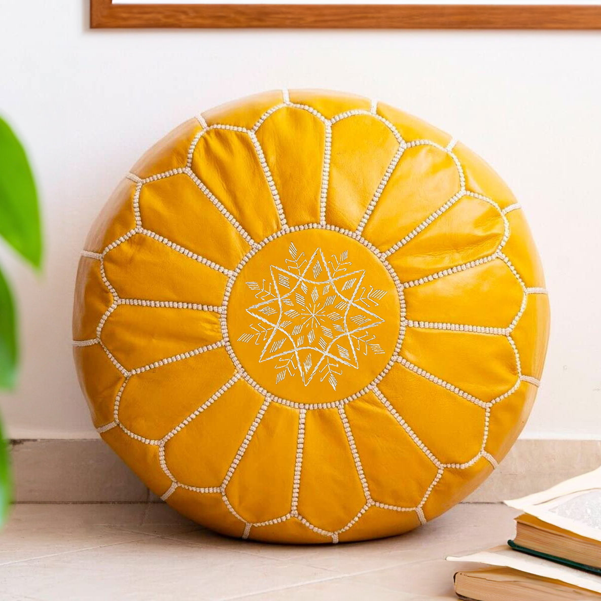 Moroccan Leather Pouf Ottoman