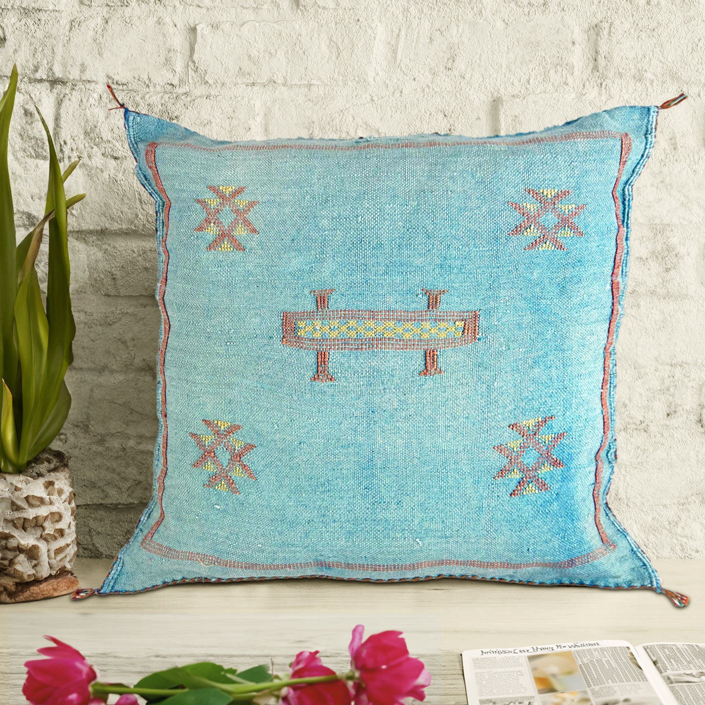 Cactus silk throw pillow cover - Moroccan Handmade