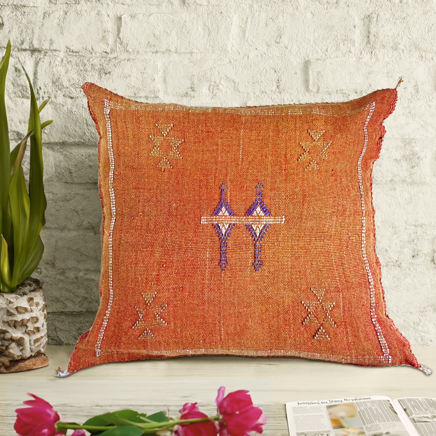 Cactus silk throw pillow cover - Moroccan Handmade