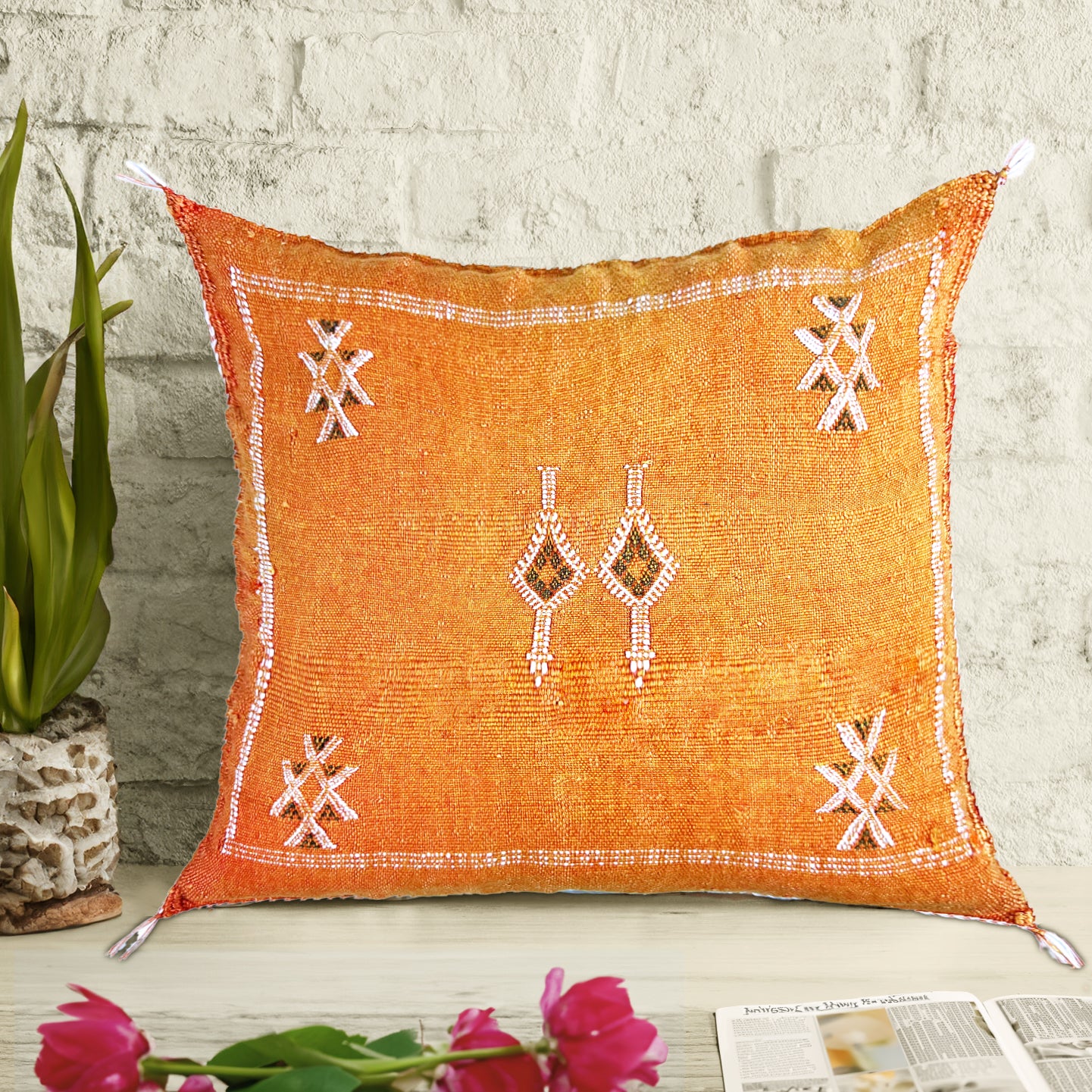 Cactus silk throw pillow cover - Moroccan Handmade